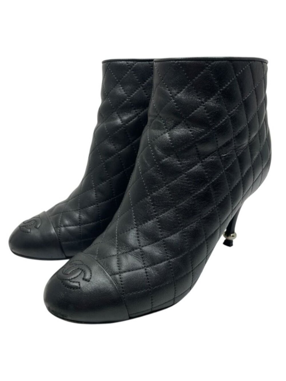Chanel Short Boots CC Logo Quilted Lambskin Black Shoes Casual